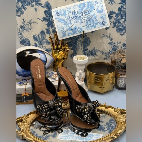 🆕 KURT GEIGER LONDON 🧿 NWOB Belgravia Stud Bow Mule Heel, Black - Sz 37 US 7 - Picture 2 of 15